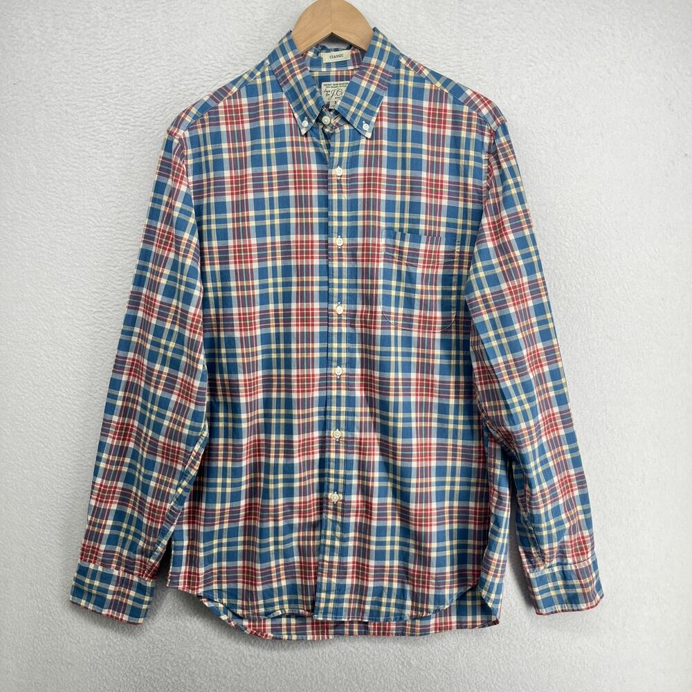 J.CREW Shirt Mens M Secret Wash Classic Plaid Stretch Organic Cotton Blue - Picture 2 of 15